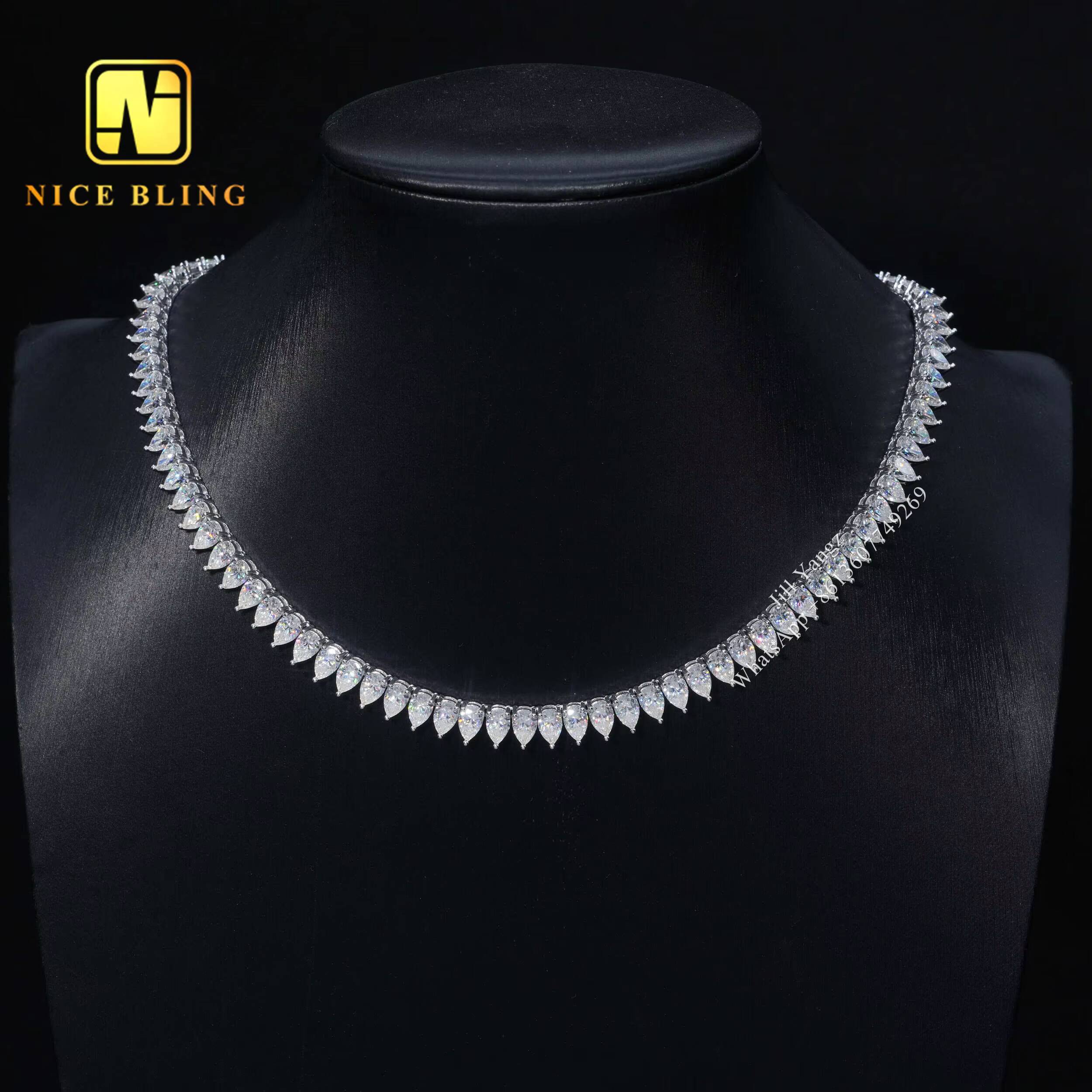 New Model Fancy Shape Tennis Chain Collection Heart Pear Graduated 925 Silver Moissanite Tennis Necklace for Women Girlfriend