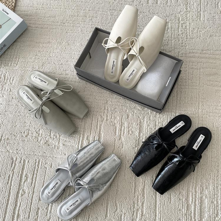 New Designer Sandals With Free Shipping 2025 Spring And Autumn New Style Lazy Soft Leather Low Heel French Baotou Half Dragged With Hollow Bow Outerwe