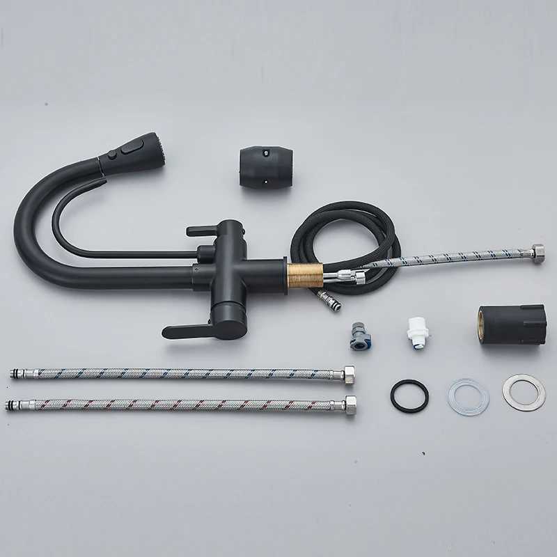 ification Water Kitchen Faucet Black 360 Rotating Filter Water Faucets Pl Out Sprayer 3 Ways Hot Cold Water Mixer Tap Y251104