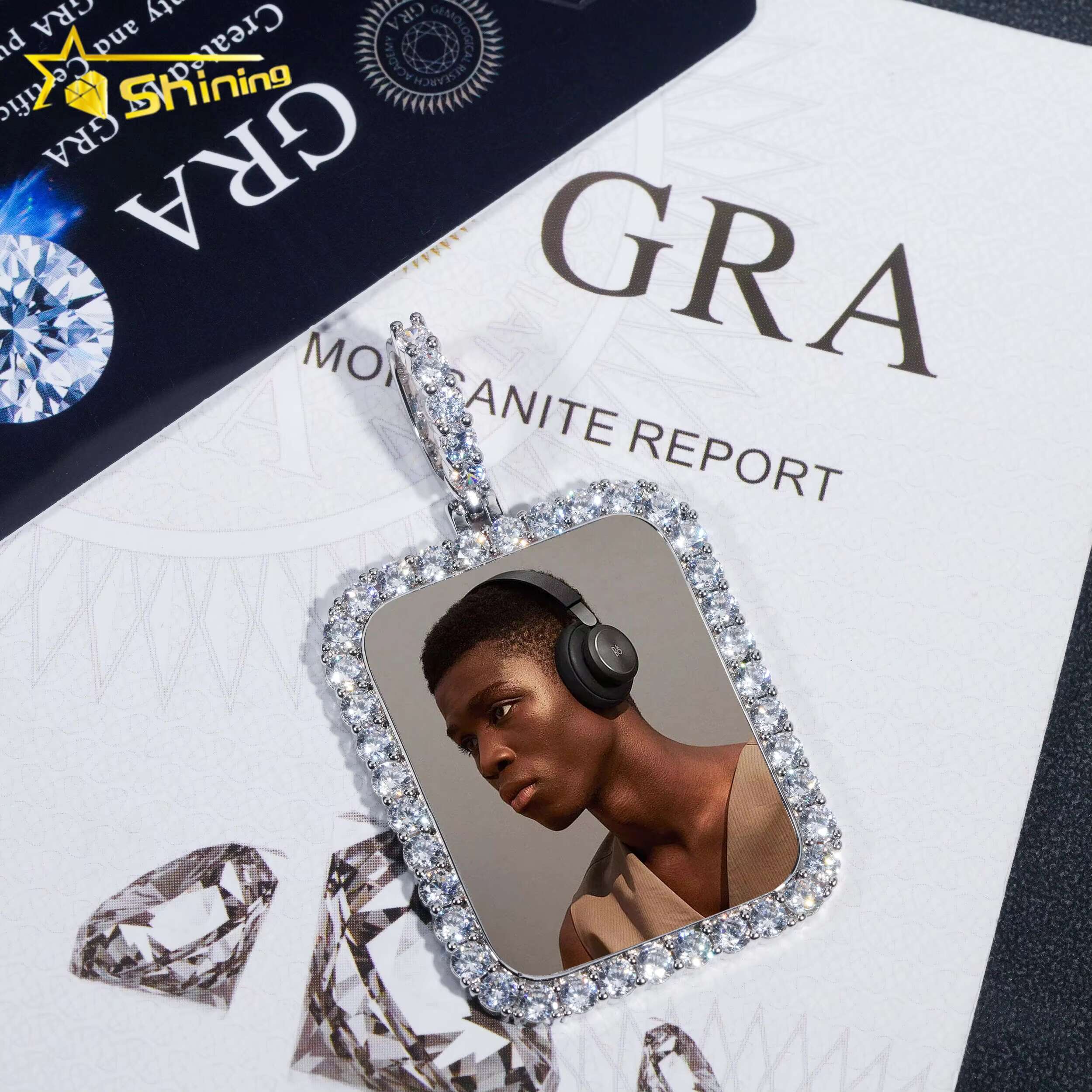 Custom Picture Pendants Rectangle Shape Silver 925 Hip Hop Moissanite Memory Pendant