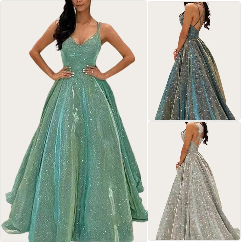 Womens Elegant Silver High Waist A-line Dress Fashionable Backless Square Neck Strap Dress 2025 Shining Party Club Womens Robe 241230