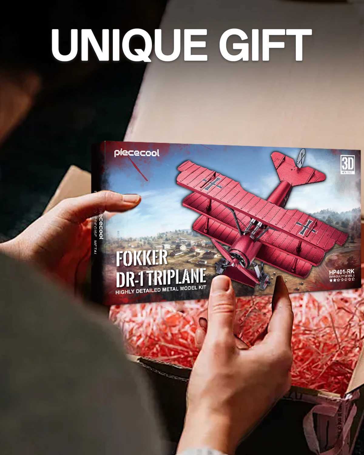 Piececool 3D Metal Puzzles Fokker Dr1 Triplane Assembly Metal Model Kits for Teen DIY Jigsaw Building Blocks Creative Gifts C251104