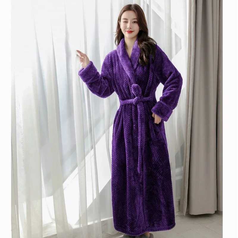 Winter Warm Coral Fleece Kimono Robe Gown Women Nightdress Sleepwear Nightwear Long Bathrobe Intimate Lingerie 2024 New Homewear C251104
