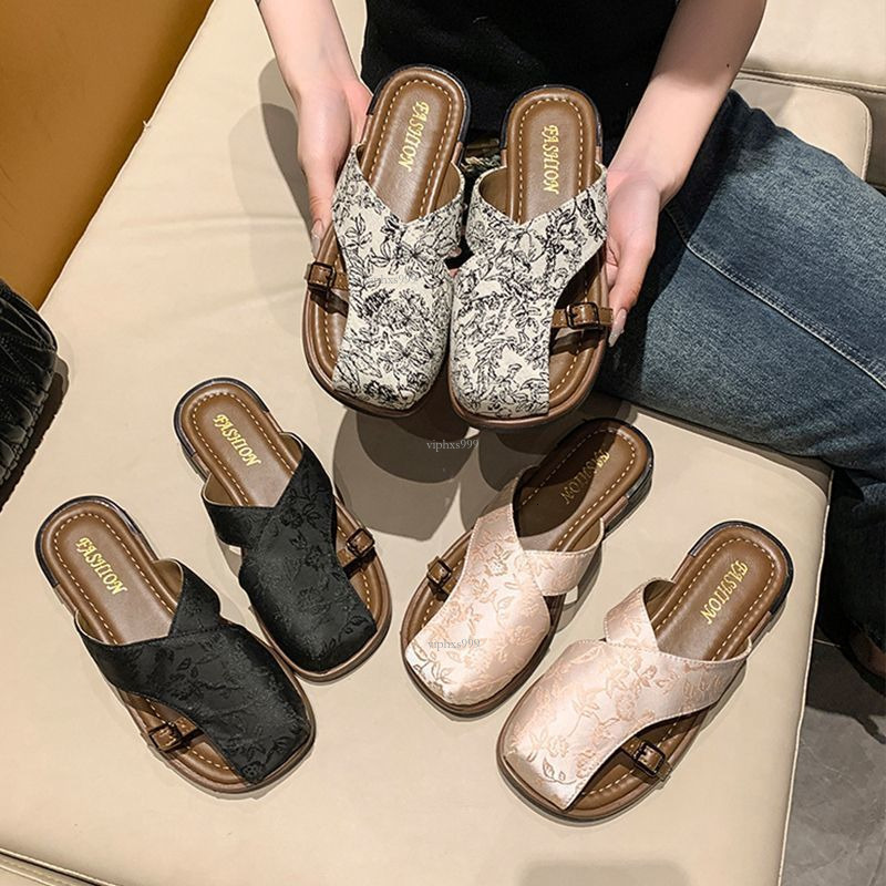 New Designer Sandals With Free Shipping Baotou Half Female Internet Celebrity Fashion Style Comfortable Flat Bottom Chinese Design Outerwear Cool Slip