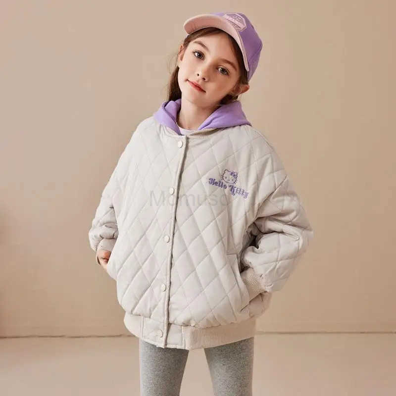 Sanrio Hot Hello Kitty Girl Cotton Clothes Winter Two Fake Pieces Cotton Coat Thicken Kawaii Hooded Coat Cartoon Fashion Jacket H251104