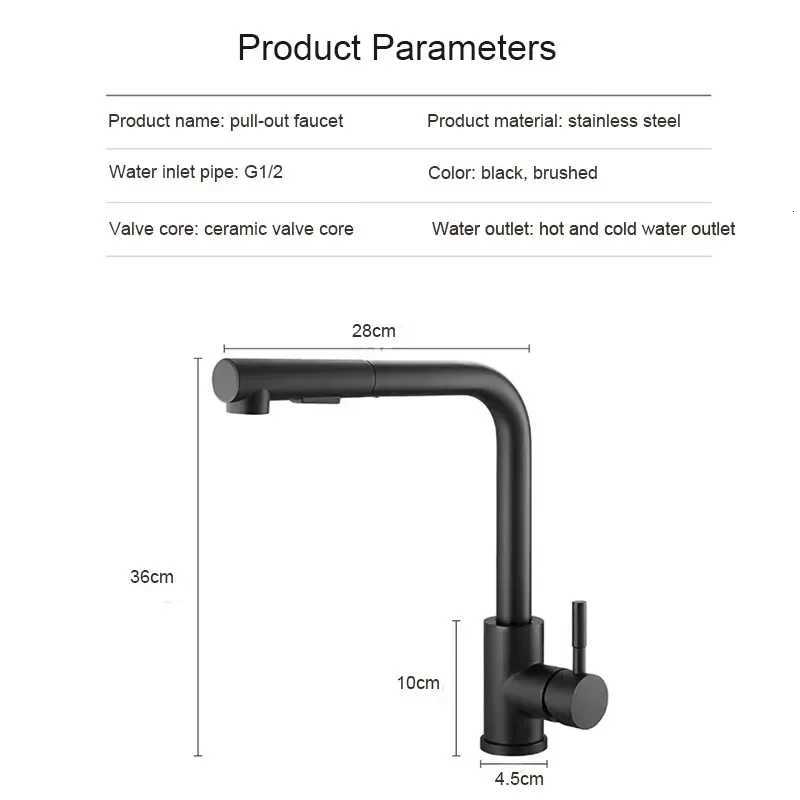 Black Pl Out Kitchen Sink Faucet ible 2 Modes Stream Sprayer Nozzle Faucets Stainless Steel Hot Cold Wate Mixer Tap Deck Y251104
