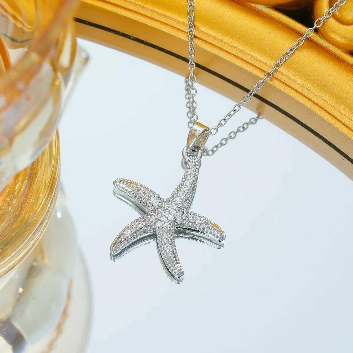 Stainless Steel Chain Fashion Zircon Starfish Pendant Necklaces for Women Girls Boho Party Accessories Jewelry Gift for FriendsXJ251104