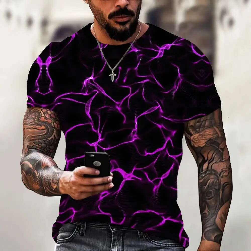 Summer Men's Personality Simple Casual 3d Printed O Collar Short Sleeve T-Shirt Street Trend Fashion Plus Size Top