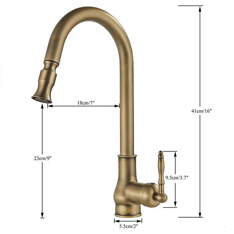 Antique Kitchen Faucet Pl Out Spray Kitchen Sink Single Handle Deck Mount Water Crane 360 Rotation Hot Cold Water Mixer Tap Y251104