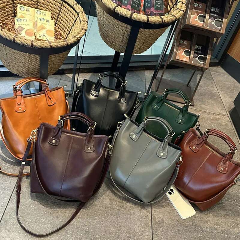 Genuine Leather Women's Tote 2025 New Woman Shoulder Bags Fashion Cowhide Crossbody Bucket Bag Female Handbags 8
