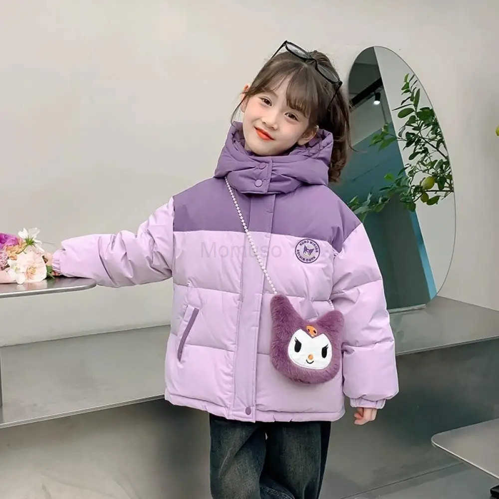 Sanrio Kuromi Girls Y2K Down Jacket Autumn Winter Child Thicken Coat Cotton Coat Kawaii Pie Overcome Childrens Clothing H251104