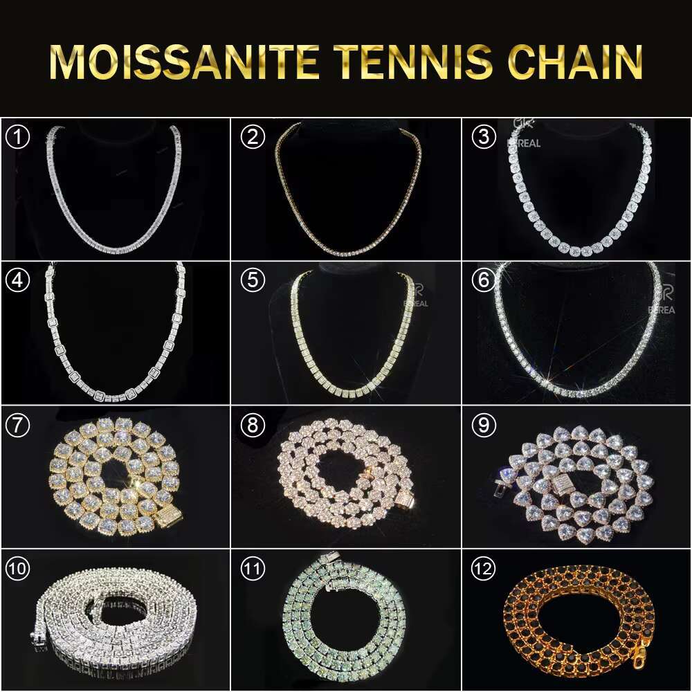 Bereal Factory Wholesale Iced Out 925 VVS Moissanite Diamond Tennis Chain Bracelet Necklace 3mm 4mm 5mm 6mm Custom 10K 14K Gold