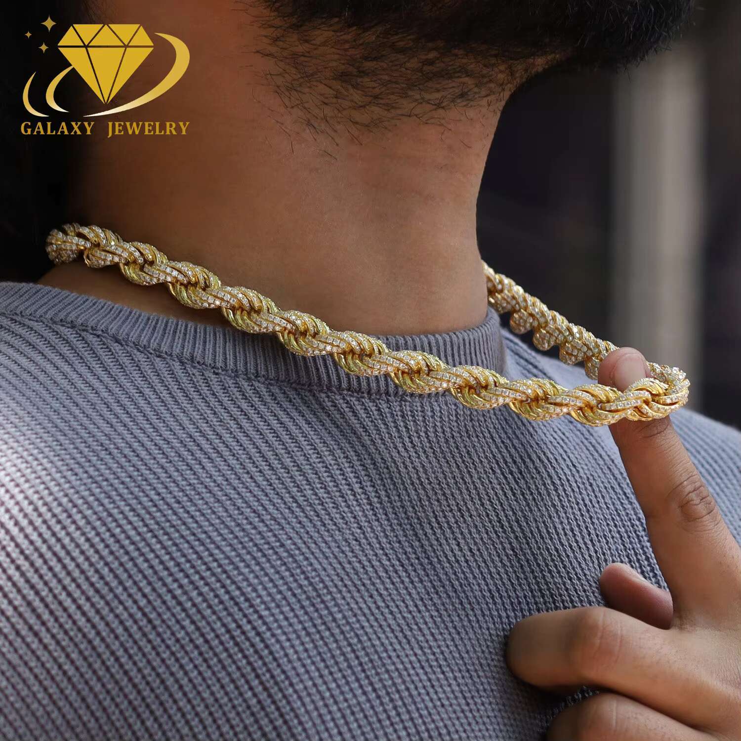 Hip Hop Moissanite Diamond Iced Out 8mm 10mm 12mm Rope Chain Gold Plated Sterling 925 Silver Twisted Cuban Bracelet Necklace