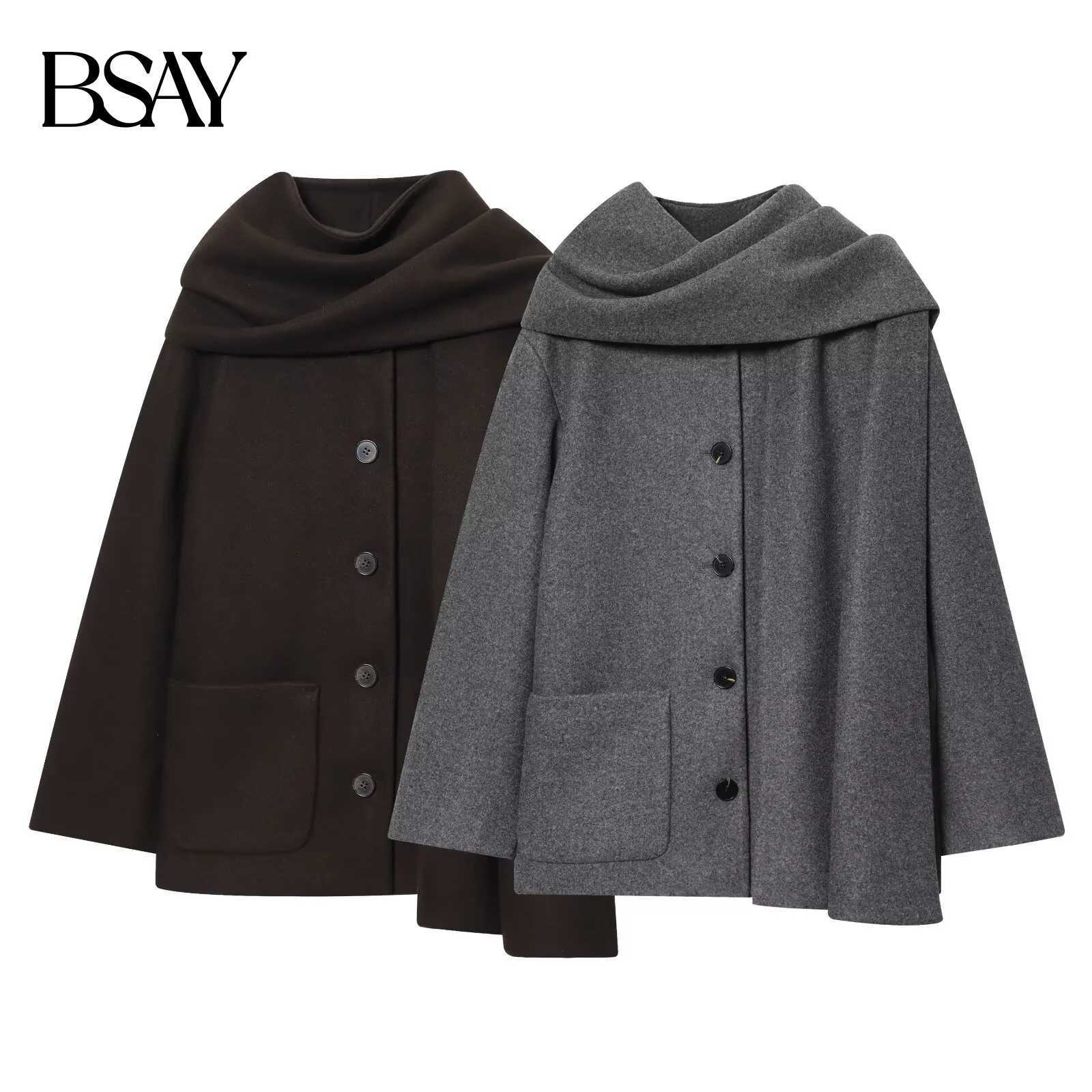 BSAY Womens Long sleeved Single breasted Scarf Collar Short Coat 2025 Winter New Double sided Wool Jacket J251103