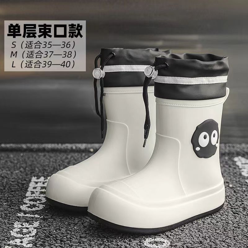 Designer Boots for Women Adult Students Mid-Calf Cuffed Outdoor Waterproof Rain Boots Parent-Child Big Kids Non-Slip Water Shoes