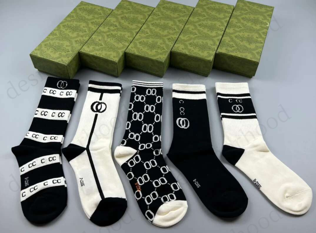 Designer Mens Womens Socks Five Pair Luxe Sports Winter Mesh Letter Printed Sock Embroidery Cotton Man Woman With Box 13b