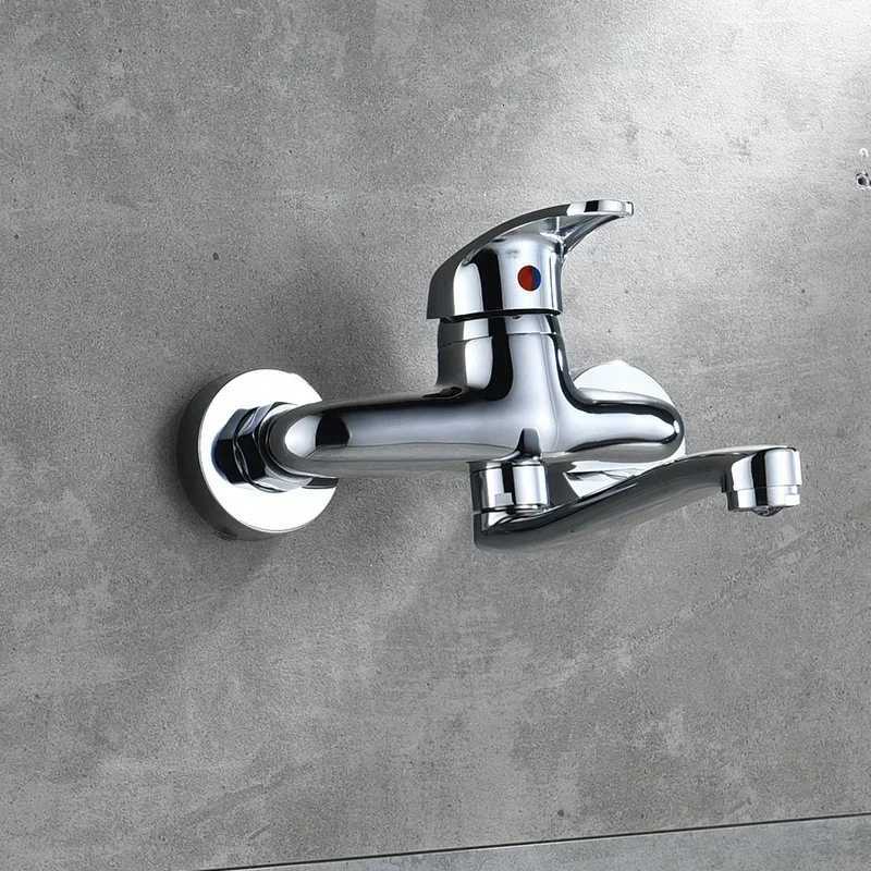 Double Hole Sink Faucet Kitchen Faucets Bathtub Faucet Wall Mounted HotCold Water Mixer Tap Single Handle Chre Taps Y251104