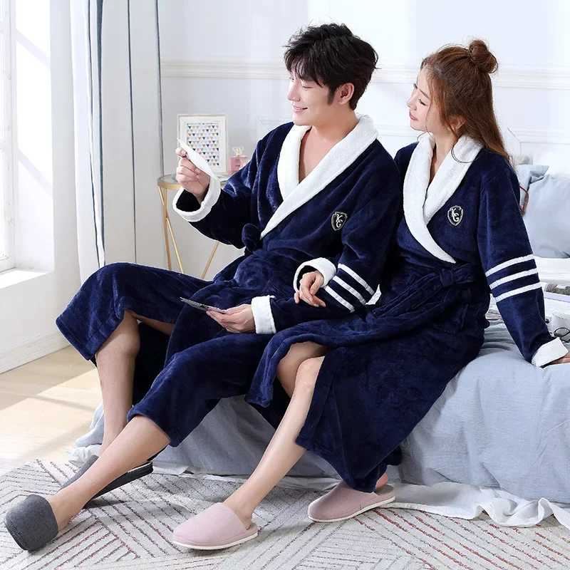 Lovers Dress For Men And Women Warm Super Soft Flannel Coral Fleece Long Bath Robe Mens Kimono Bathrobe Male Dressing Gown Robes C251104