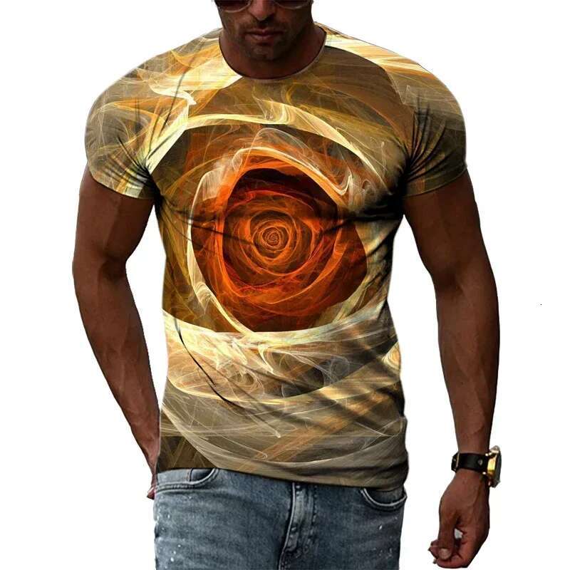Men's abstract color 3D printed T-shirt, personalized casual shirt, street style, hip-hop, Haruku, short sleeved