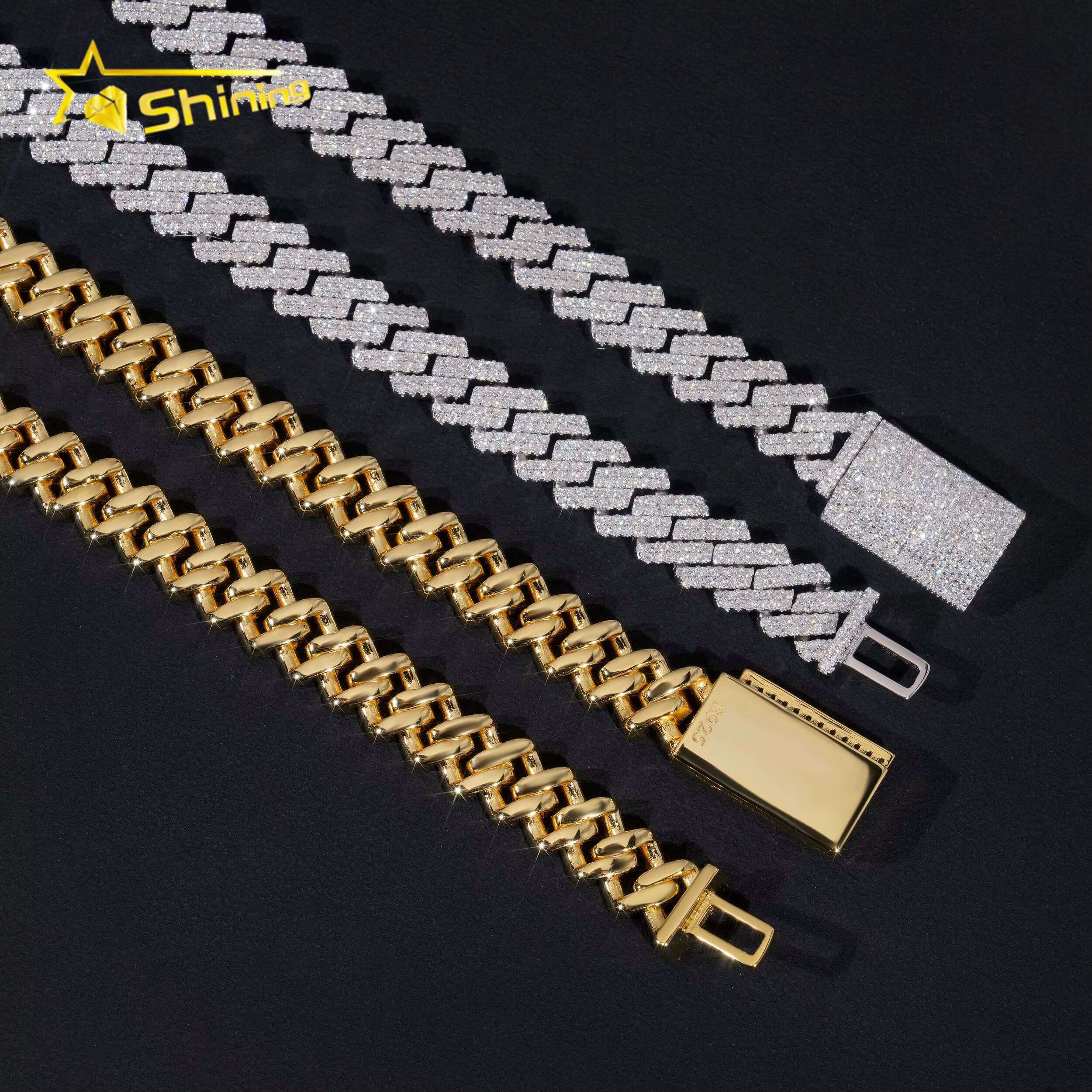 Factory Price 10mm Width 2Rows 925 Solid Silver Iced Out GRA Hip Hop Jewelry Moissanite Cuban Link Chain Bracelet Men
