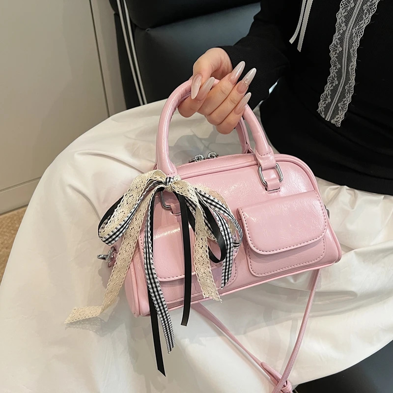 LEFTSIDE PU Leather Small Cross Body Bag Womens Shoulder Bag Y2K Short Handle Square Handbag Retro Handbag 250402