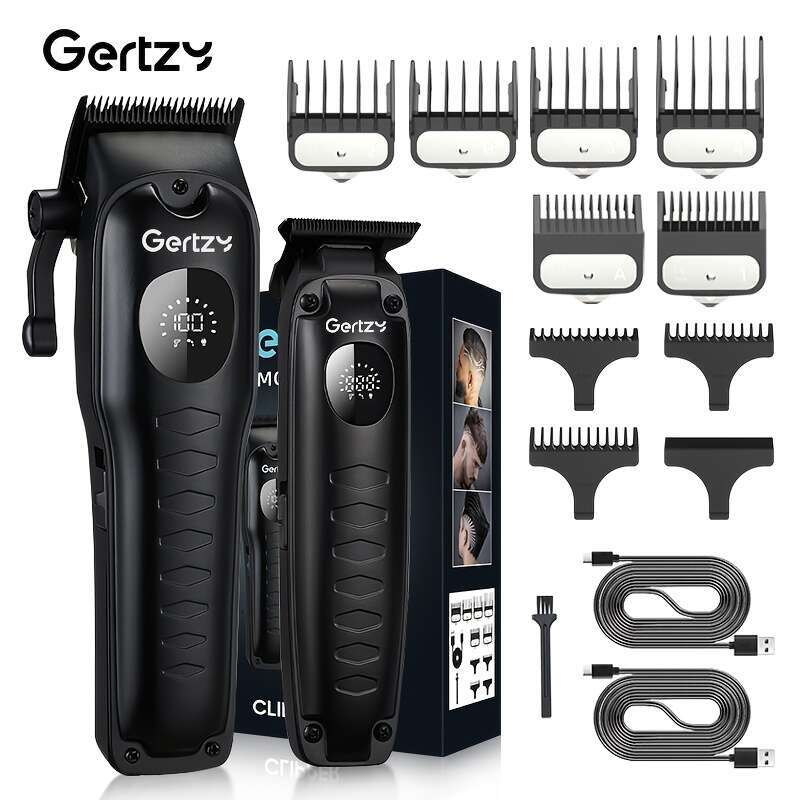 GERTZY Professional Men's Clipper Set With LED Display USB Rechargeable, Lithium Battery, Includes 9 Limit Combs, Smooth Cutter Head, And Attachm