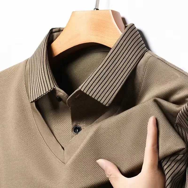 Spring 2025 mens high-end fake two-piece thick shirt with a casual and fashionable collar and bottom polo shirt with soft and high stretch fabric W250