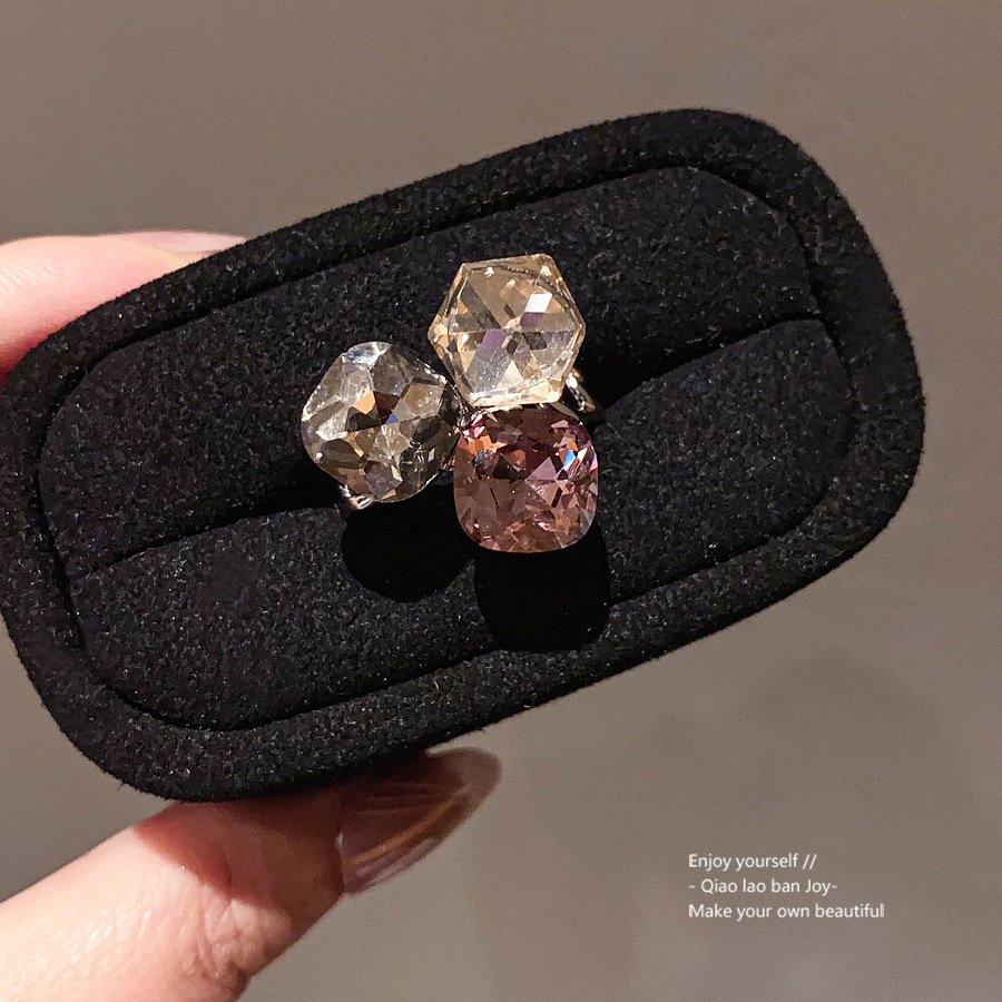 Silver Toned Ring With Multi - Colored Gemstones And Unique Cut Design Delicate Daily And Eye - Catching Jewelry Gift For Her High Quality And Fashion