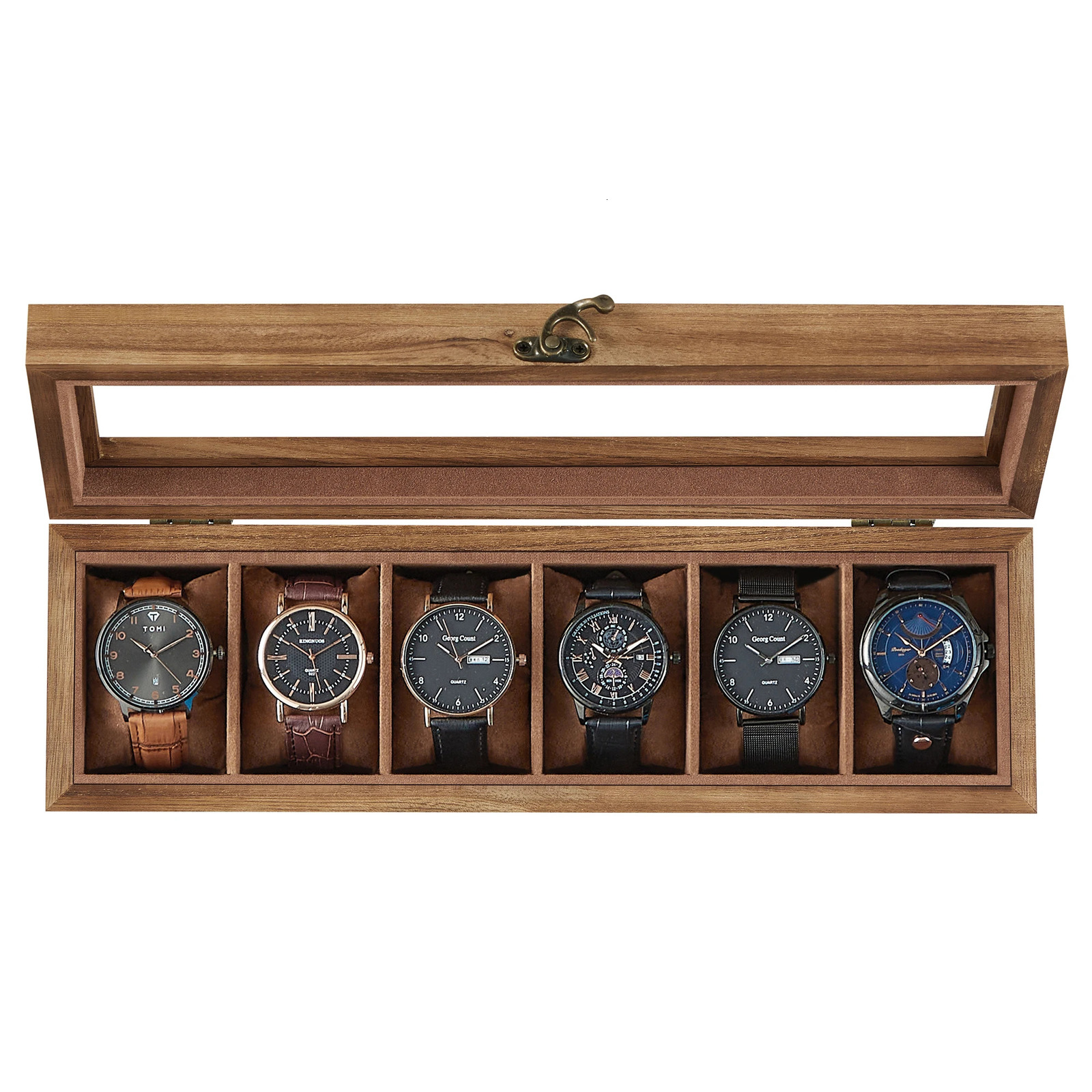 SONGMICS Watch Box 6Slot Watch Case Solid Wood Watch Box Organizer with Glass Lid Watch Display Case with Removable Pillows 251027