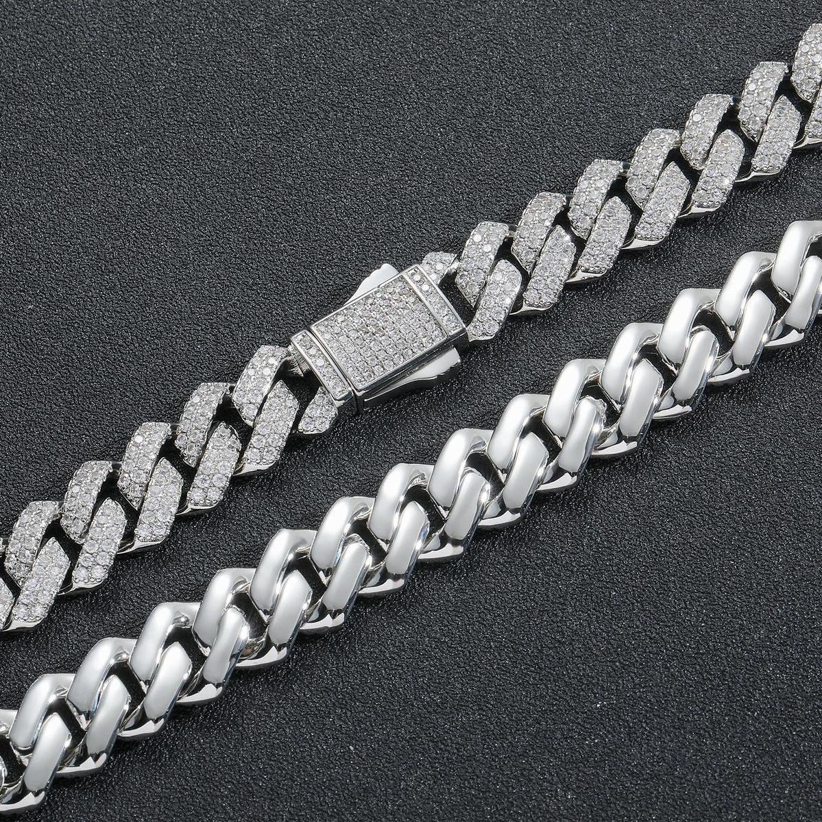 Hip-hop rap Cuban chain Sterling silver VVS Moisanshi Ice out Cuban chain Ice out 16mm bracelet and necklace