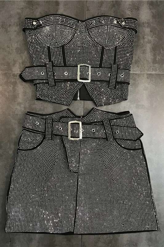 PREPOMP 2022 Summer New Arrivals Sleeveless Strapless Rhie Dias Black Slim Tank Top Vest With Belt Women Gf734