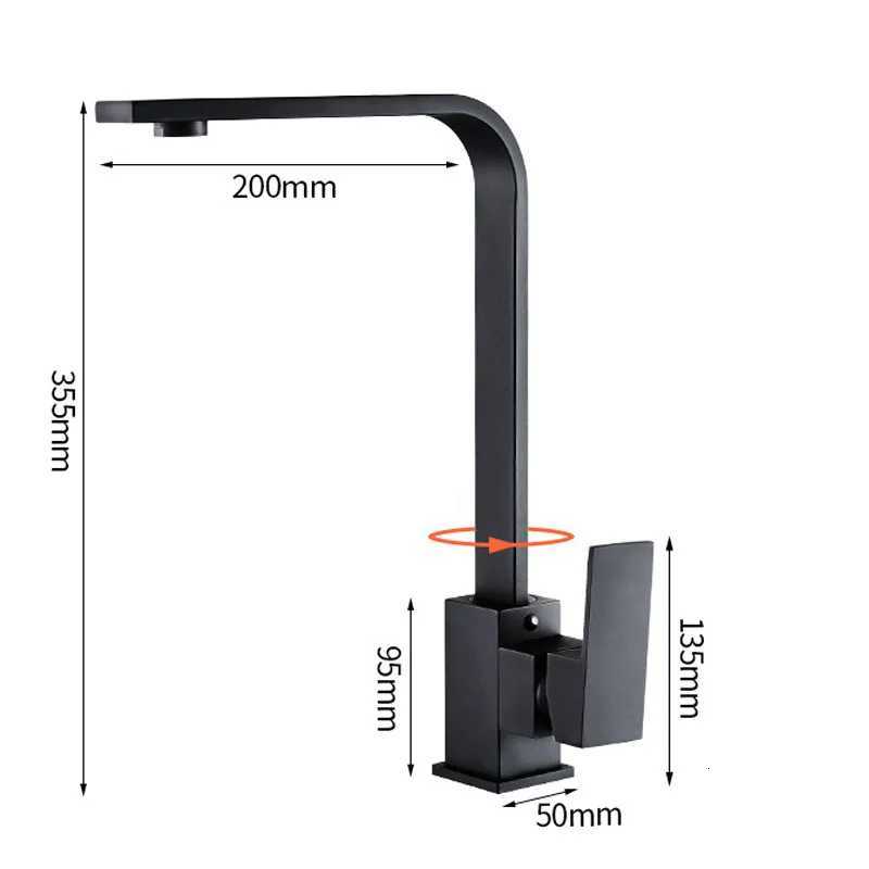 Bakicth Square Kitchen Faucet Matte Black Hot and Cold Kitchen Sink Tap 360 Degree Rotation Mixer Deck Mounted Water Taps Y251104