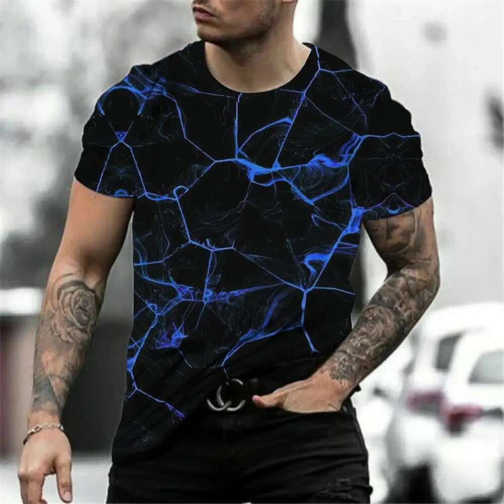 Summer Men's Personality Simple Casual 3d Printed O Collar Short Sleeve T-Shirt Street Trend Fashion Plus Size Top