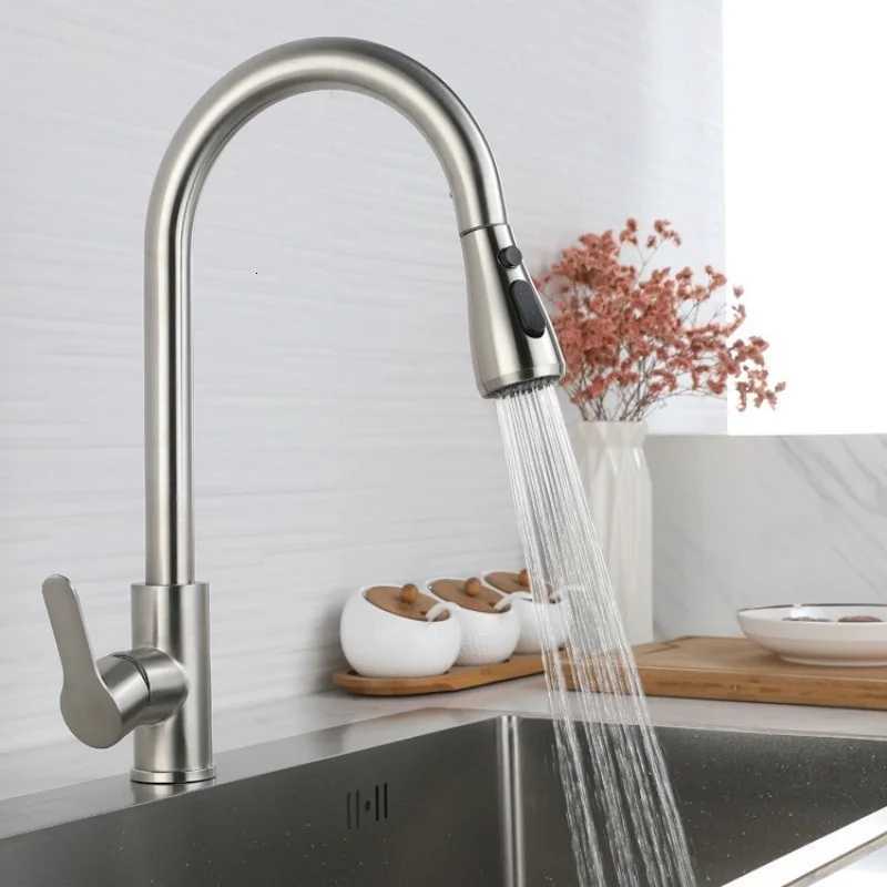 304 Stainless Steel Pl out Kitchen Faucet Deck Mounted Sink Water Tap with Mixer Stream Sprayer Hot Cold Taps for Kitchen Y251104
