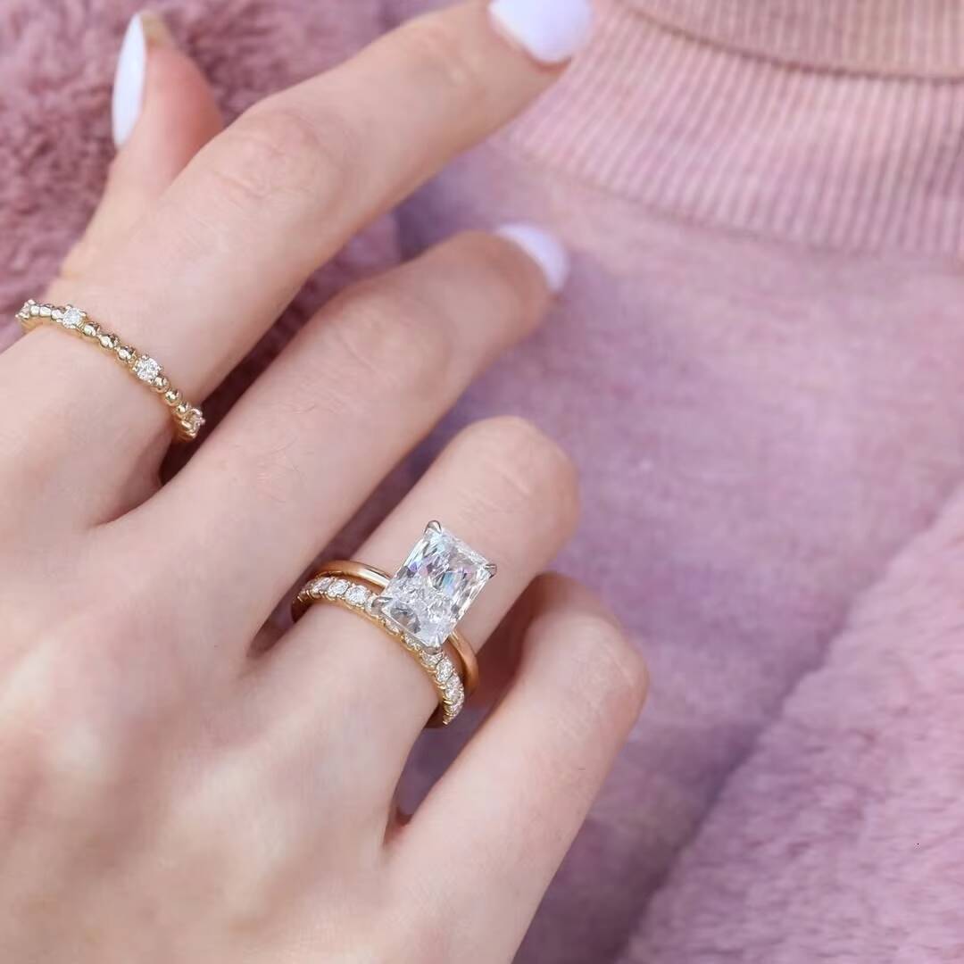 3ct Crushed Ice Moissanite Ring D VVS1 7X9MM Radiant Cut 14K Yellow Gold Diamond Moissanite Engagement Wedding Rings