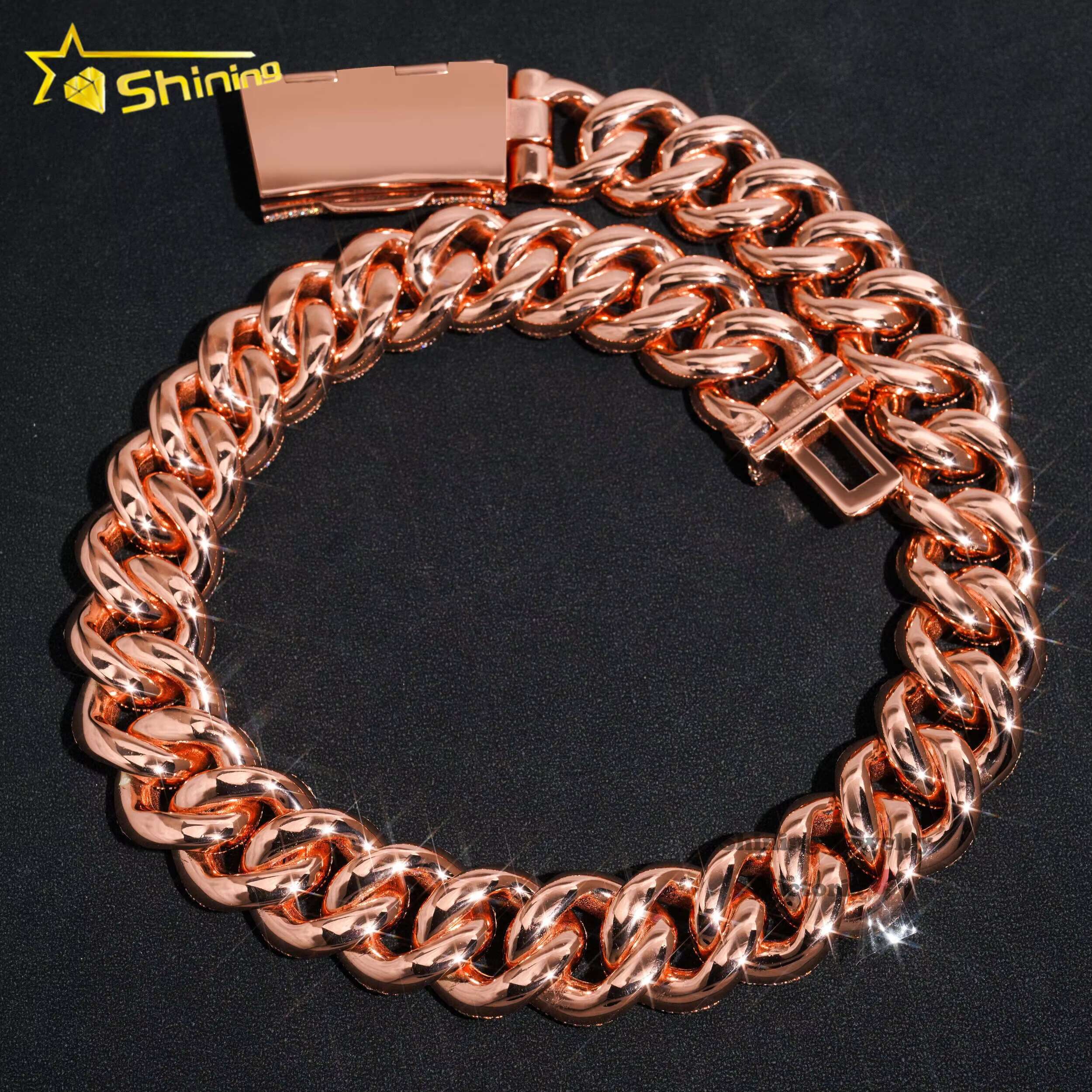 New Arrival Iced Out Rapper Jewelry Moissanite Chain 925 Sterling Silver 25mm Rose Gold Plated Vvs Moissanite Cuban Link Chain