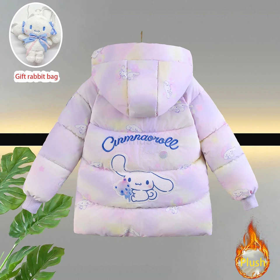 Sanrio Cinnamoroll Kid Clothing Girls Parka Coat 2025 Winter Children Gradient Color Cartoon Hooded Jacket Teen Plush Warm Outerwear H251104