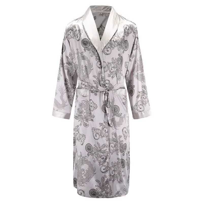 Men Mens Robe Long Sleeves Bathrobe Silky Satin Kimono Dragon Print Pajamas Bathrobe Night Dressing Gown C251104