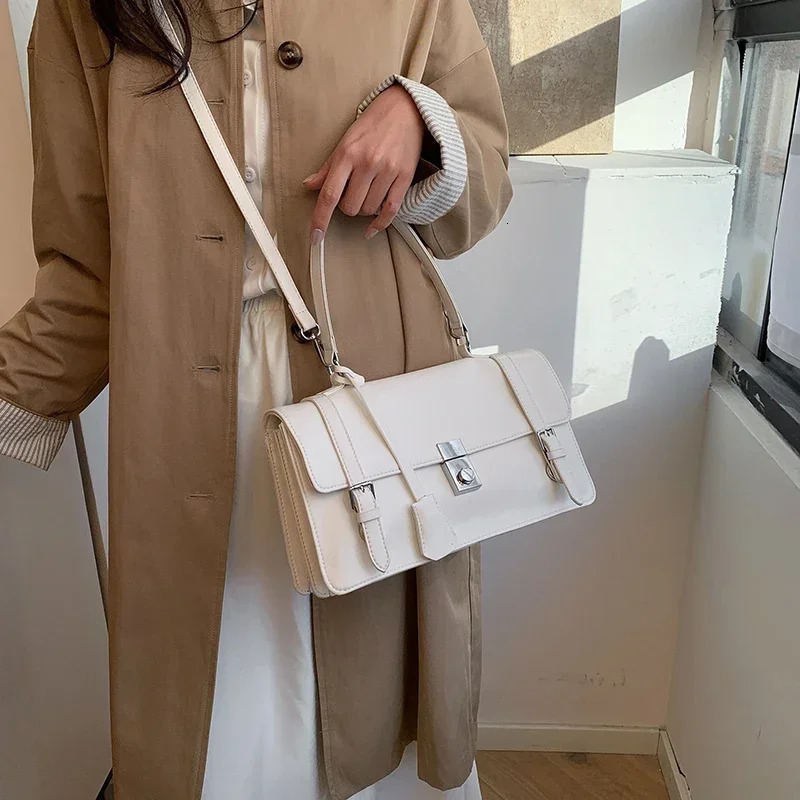 LEFTSIDE Small PU Leather Square Bag Womens Short Handle Shoulder Bag Y2K Handbag and Wallet 250402