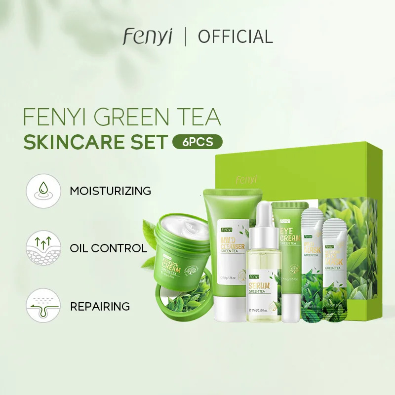 19pcs Gift Box Kit Green Tea Skin Rejuvenation Face Essence Korean Face Cream Fade Dark Circles Eye Cream Skin Care Products 251030