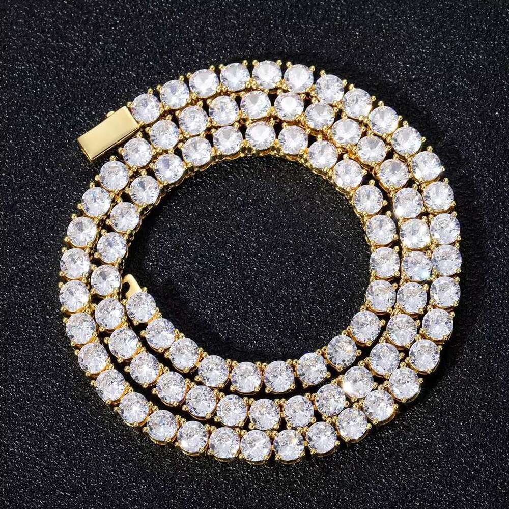 BES 3mm 4mm 5mm 6mm Jewelry Dia Choker Necklace Gold Plated Iced Out CZ Hiphop Spring Clasp Moissanite Tennis Chain Men