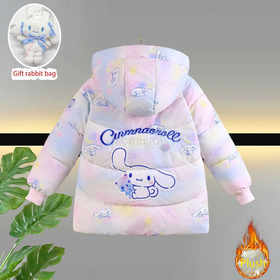 Sanrio Cinnamoroll Kid Clothing Girls Parka Coat 2025 Winter Children Gradient Color Cartoon Hooded Jacket Teen Plush Warm Outerwear H251104