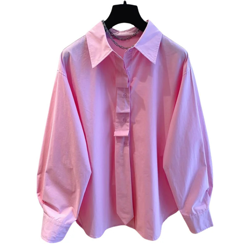 2025 Spring Autumn Niche Shirt Tops Korean Loose Long Sleeve Shirt Casual Versatile Simplicity Solid Color Tops 251104