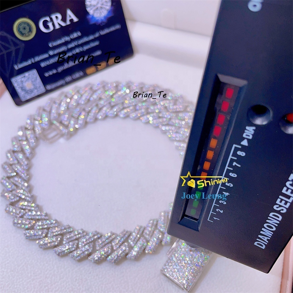 Solid 18K Gold Plated 15MM Wide Big Stone Silver Iced Moissanite Cuban Link Chain Rapper Hip Hop Chain for Mens