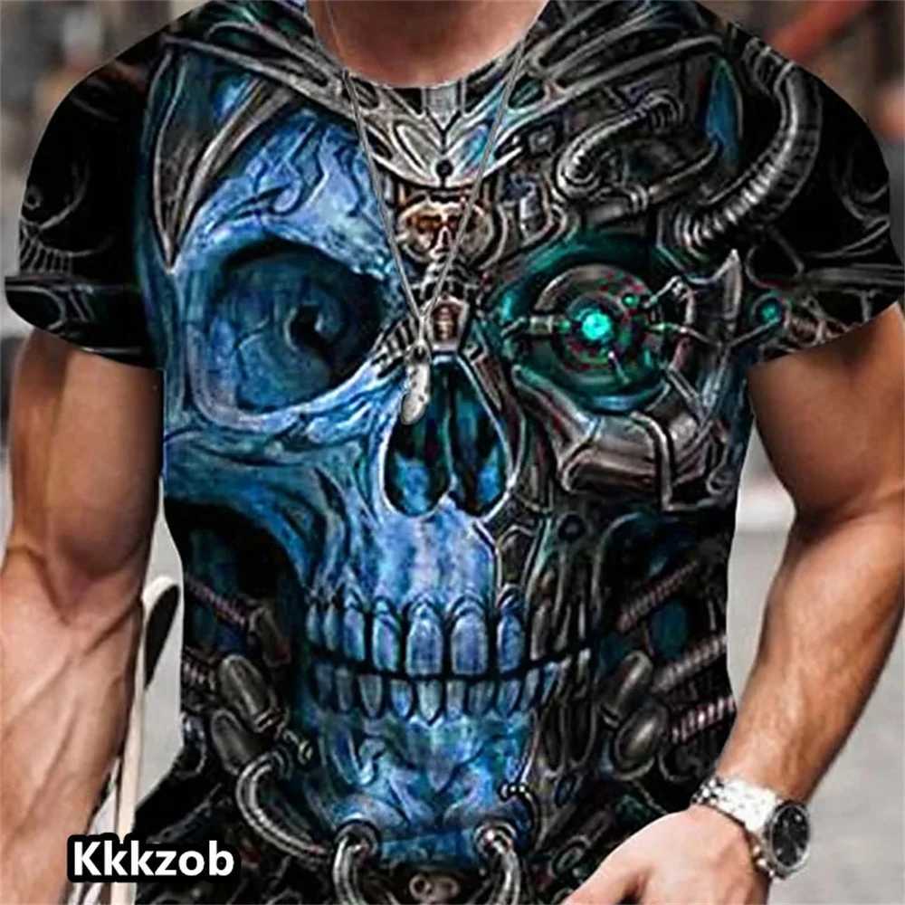 Skull graphic horror printed top short sleeved mens T-shirt fashionable casual oversized T-shirt street clothing W250403