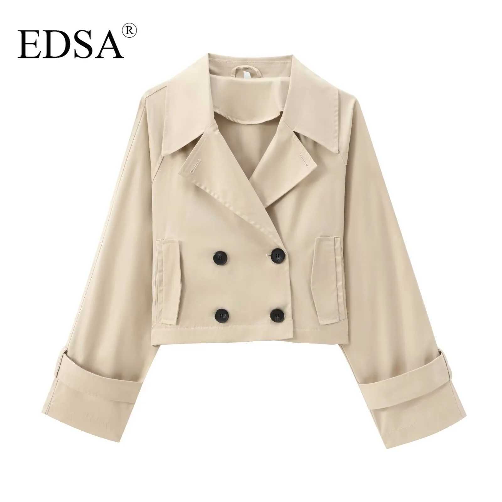 EDSA Women Cropped Trench Coat Long Sleeve Spring Jackets for Women Elegant Ladies Jacket In Outerwear J251103
