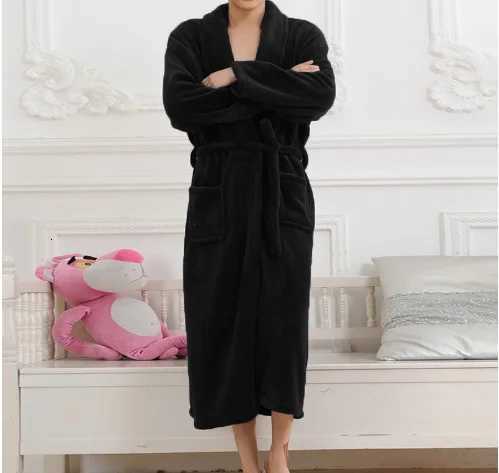 Lovers Winter Flannel Kimono Bathrobe Gown Thick Warm Sleepwear Man And Women Long Sleeve Robe Lounge Coral Fleece Home Wear C251104
