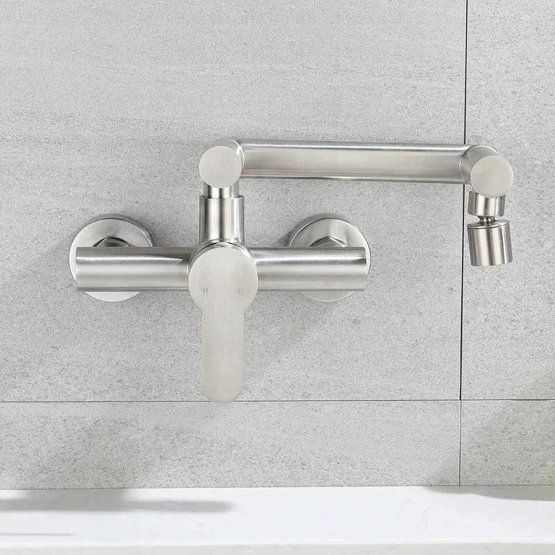 Wall Mount Faucet with Sprayer 76-84 Inch Center Cmercial Kitchen Sink Faucet Stainless Steel Mixer Tap Laundry Sprayer Y251104