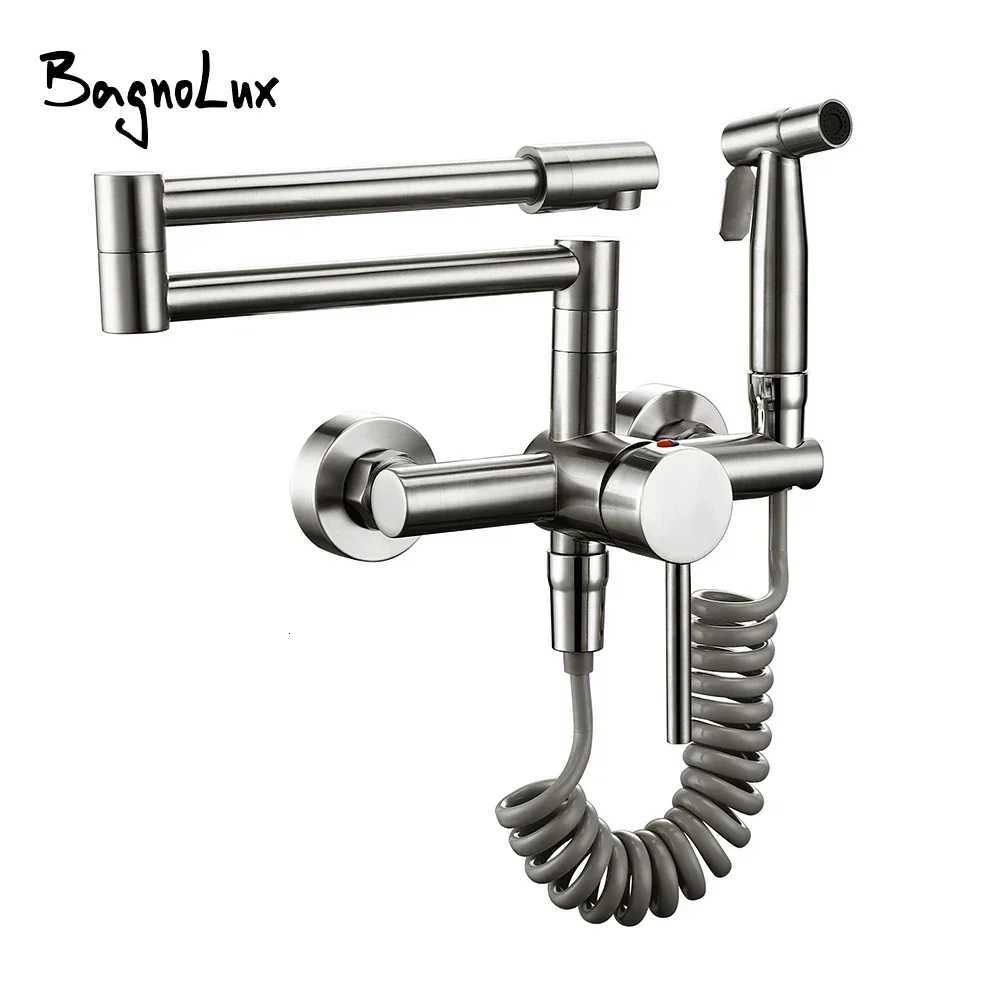 Kitchen Mixer Tap With Sprayer Hot And Cold Stream Wall Mount Pot Filler Faucet Pl Out Two Hole Wholes Black Hot S Y251104