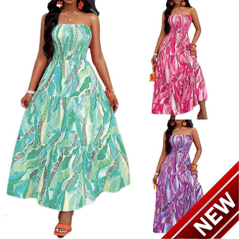 2025 Womens Vacation Storm West Asia Long Printed Chest Wrapping Big Swing Dress